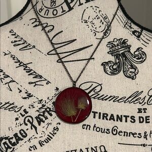 Elegant Botanical Pendant Necklace in Deep Red